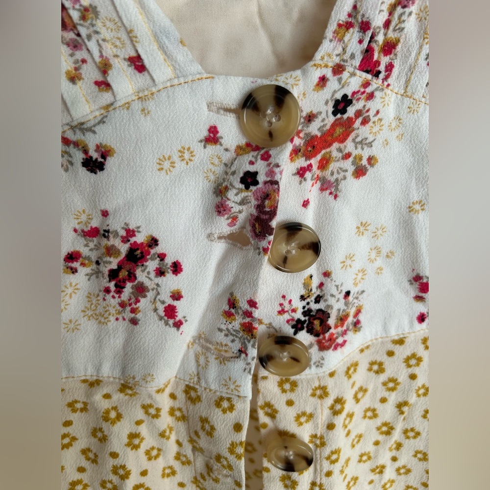 FREE PEOPLE Yellow / Cream Wonderland Floral Printed Mini Dress Small - Picture 6 of 6